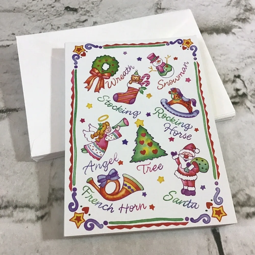 Vintage 90's Christmas Cards Colorful Lot Of 17 All The Same By Cleo W/Envelopes